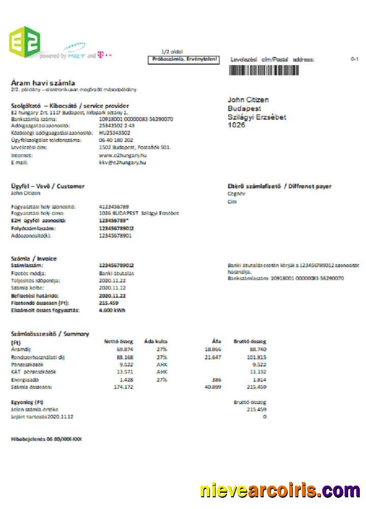 Hungary E2 utility bill